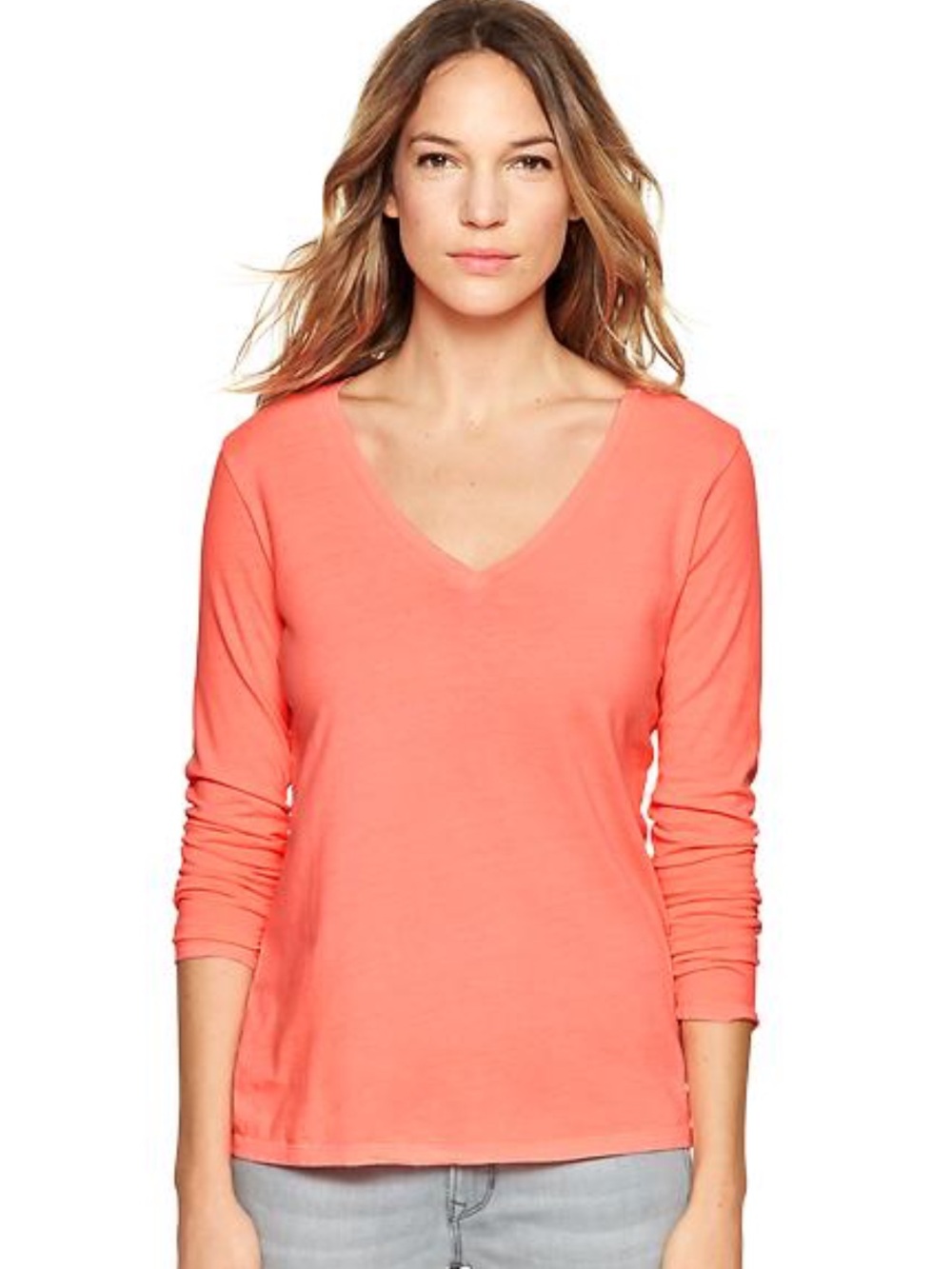 Soft Theory V-Neck Long Sleeve Top in Coral